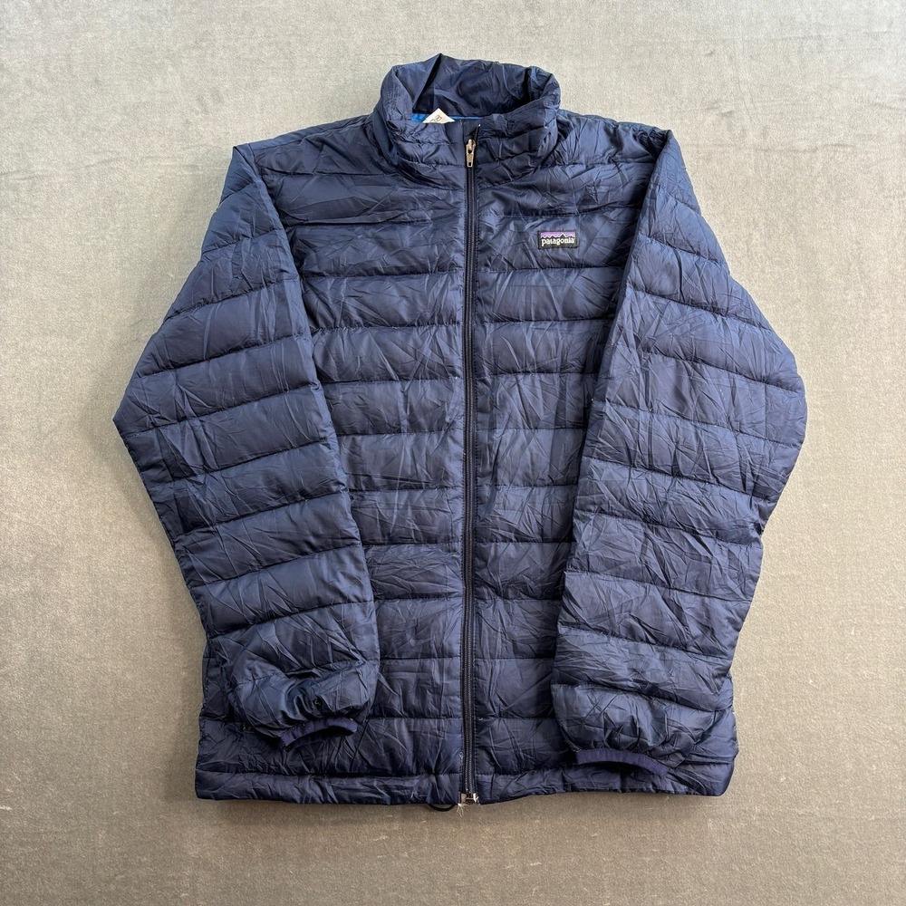 Patagonia Jacket Boys Large 12 Navy Kids Down Sweater Lightweight Puffer Zip